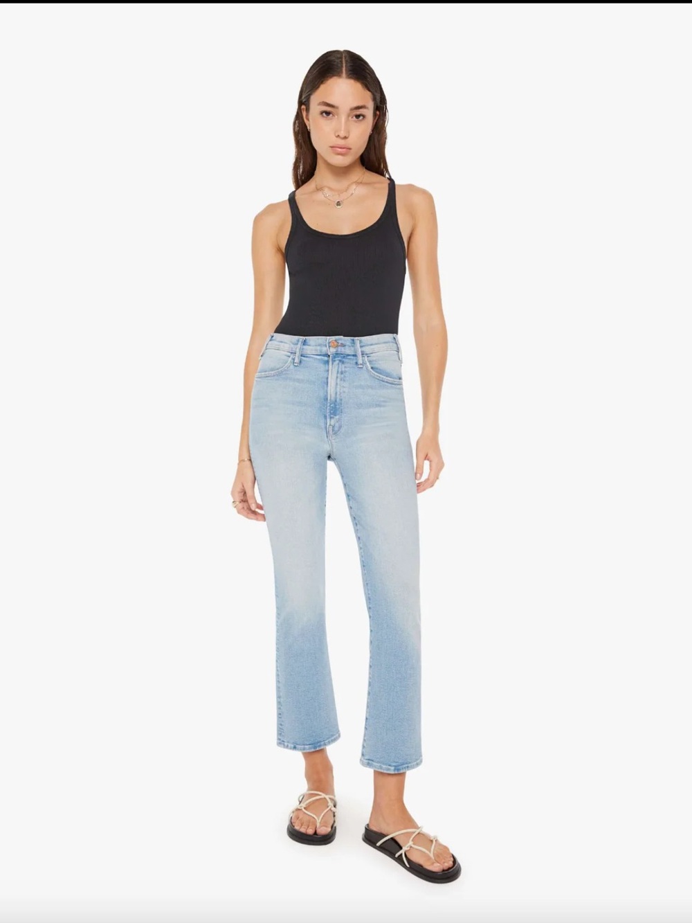 MOTHER Straight Leg Jeans in Light Wash Blue